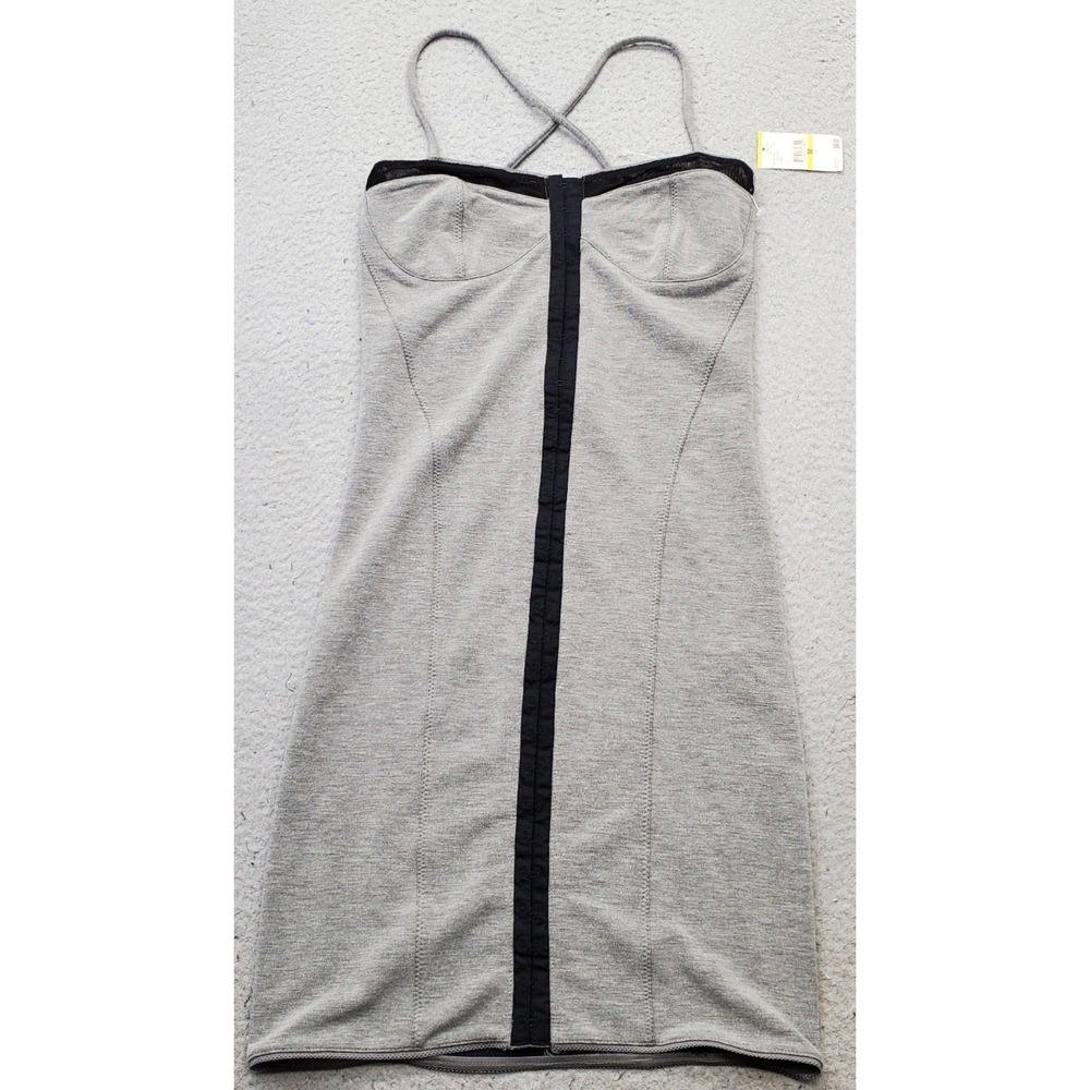 Rachel Roy Bodycon Dress Womens M Gray Black Trimming Stretch Hook and Eye Front